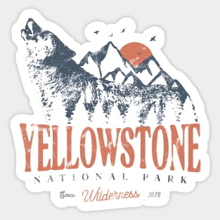 Yellowstone US National Park Wolf Mountains Adventure Vintage Sticker